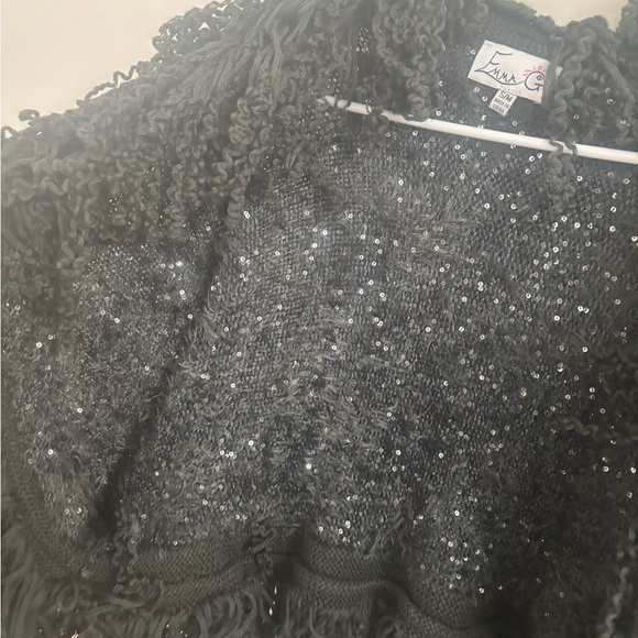 Vintage Cardigan Womens S/M Grey Whimsigoth Sequin Fringe Knit Shawl Boho Glam - Picture 2 of 9